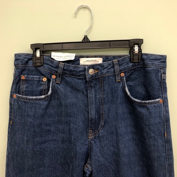 Zara | Women's Folded Up Straight leg Jeans | Blue | Size 8 - Picture 3 of 4